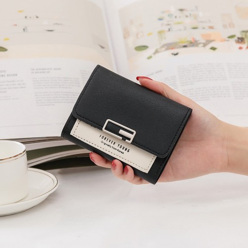 Solid Color Women's Folding Mini Wallet Short PU Leather Fashion Purse ﻿