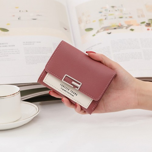 Solid Color Women's Folding Mini Wallet Short PU Leather Fashion Purse ﻿
