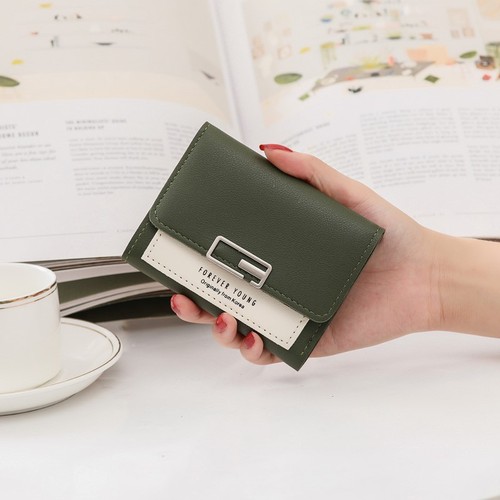 Solid Color Women's Folding Mini Wallet Short PU Leather Fashion Purse ﻿
