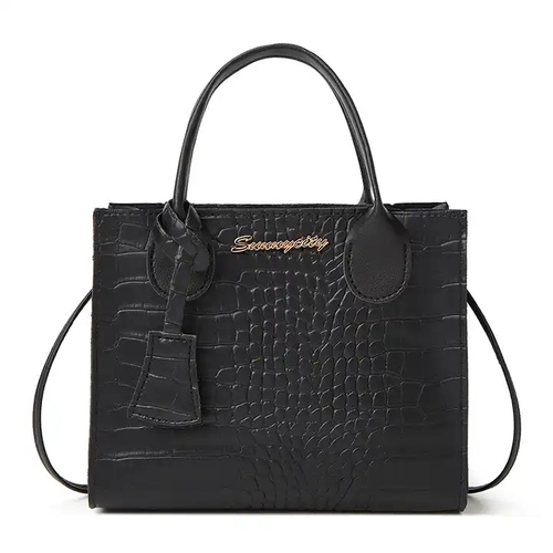 Women's Crocodile-Print Platinum Tote Bag Personalized Metal Trim, Portable Zero Wallet Design for Summer & Autumn