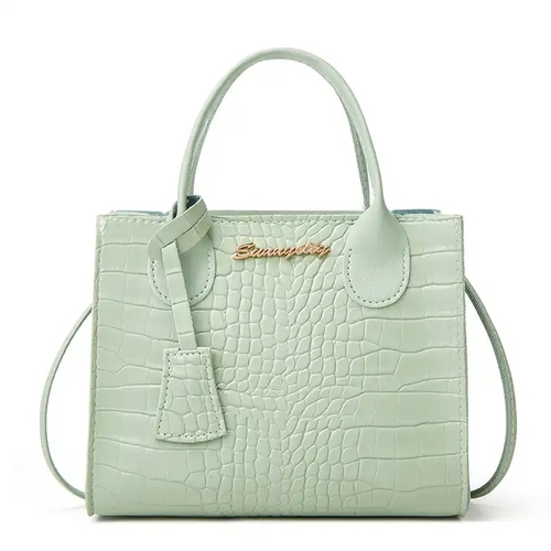 Women's Crocodile-Print Platinum Tote Bag Personalized Metal Trim, Portable Zero Wallet Design for Summer & Autumn