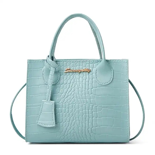 Women's Crocodile-Print Platinum Tote Bag Personalized Metal Trim, Portable Zero Wallet Design for Summer & Autumn