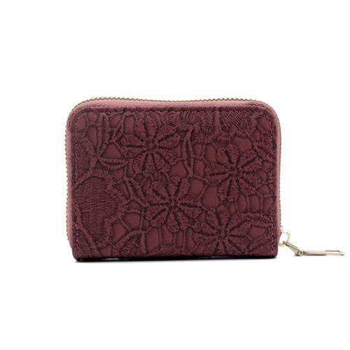 Women's PU Lace Pattern Wallet with 9 Card Slots Zip Around Cash Purse, Coin Pockets