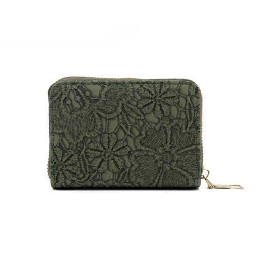Women's PU Lace Pattern Wallet with 9 Card Slots Zip Around Cash Purse, Coin Pockets
