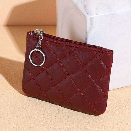 Women's Pink Cute Slim Wallet Small Coin Purse, Leather Card Holder with Keychain for Girls