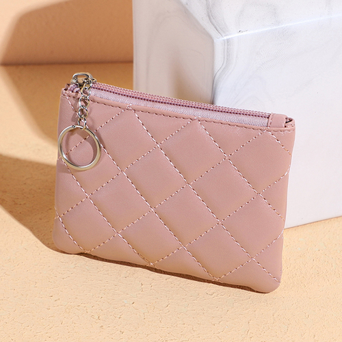 Women's Pink Cute Slim Wallet Small Coin Purse, Leather Card Holder with Keychain for Girls