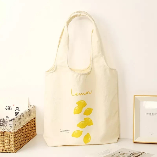 Foldable Canvas Shoulder Tote Bag - Printed Simple Vest Style for Women, Reusable Shopping Bag