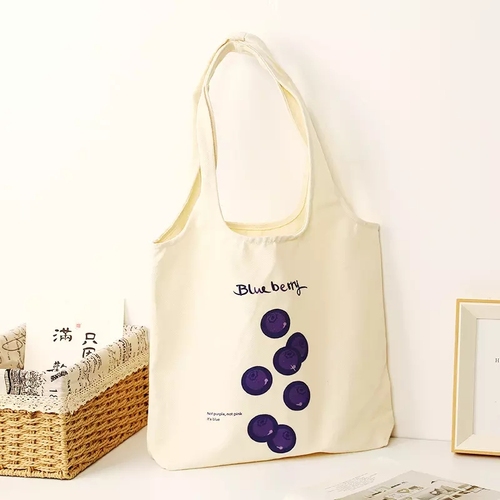Foldable Canvas Shoulder Tote Bag - Printed Simple Vest Style for Women, Reusable Shopping Bag