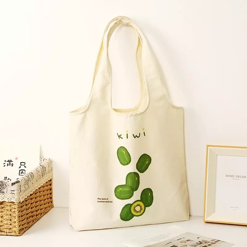 Foldable Canvas Shoulder Tote Bag - Printed Simple Vest Style for Women, Reusable Shopping Bag