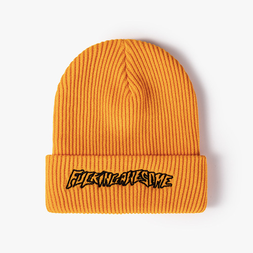 Winter Warm Knitted Hat Outdoor Thickened Beanie with Embroidered Letters, Men's & Women's Sports Cap