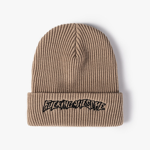 Winter Warm Knitted Hat Outdoor Thickened Beanie with Embroidered Letters, Men's & Women's Sports Cap