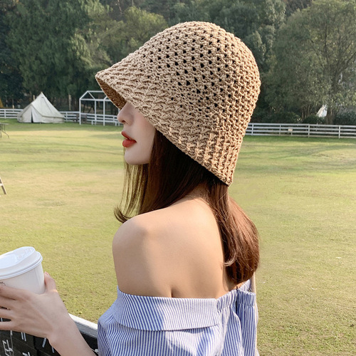 2023 Fashion Woman Sun-Proof Summer Bucket Beach Hats Straw Cap
