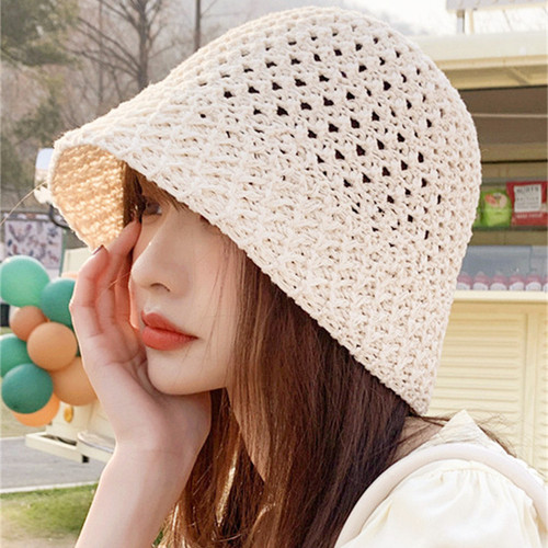 2023 Fashion Woman Sun-Proof Summer Bucket Beach Hats Straw Cap