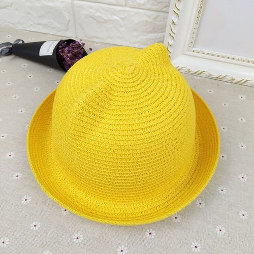 2023 Children's Straw Hat  Lace Girls Baby Wide Brim Kids Panama  For Folding Bucket Summer Beach