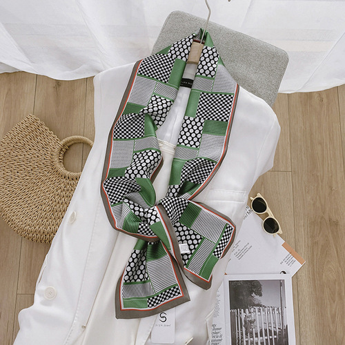 Korean slender style long silk scarf women's versatile spot color matching double-sided silk scarf