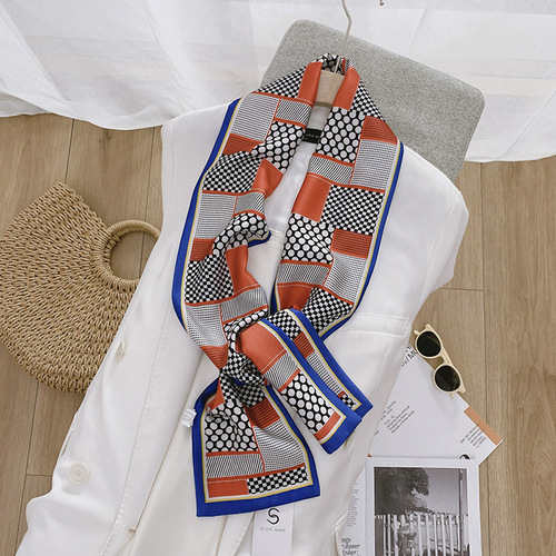 Korean slender style long silk scarf women's versatile spot color matching double-sided silk scarf