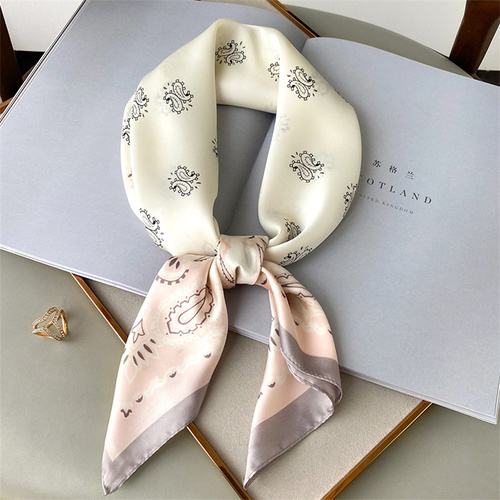 27.5 Inch x 27.5 Inch Small Square Silk Scarves Fashionable Ladies Satin Printed Neck Scarf, Women's Adult Accessory