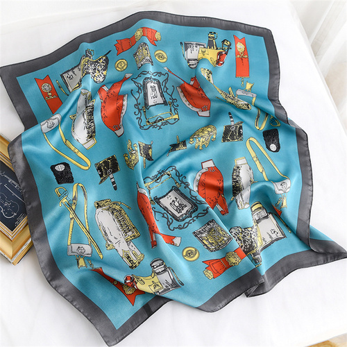 27.5 Inch x 27.5 Inch Small Square Silk Scarves Fashionable Ladies Satin Printed Neck Scarf, Women's Adult Accessory