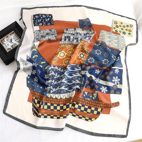 27.5 Inch x 27.5 Inch Small Square Silk Scarves Fashionable Ladies Satin Printed Neck Scarf, Women's Adult Accessory