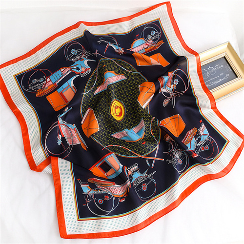 27.5 Inch x 27.5 Inch Small Square Silk Scarves Fashionable Ladies Satin Printed Neck Scarf, Women's Adult Accessory