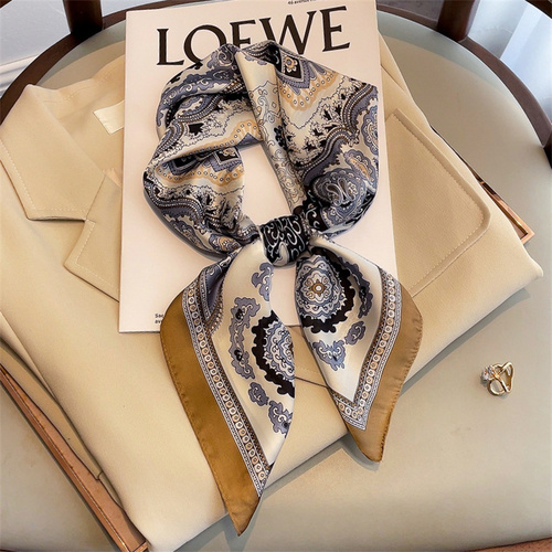 27.5 Inch x 27.5 Inch Small Square Silk Scarves Fashionable Ladies Satin Printed Neck Scarf, Women's Adult Accessory