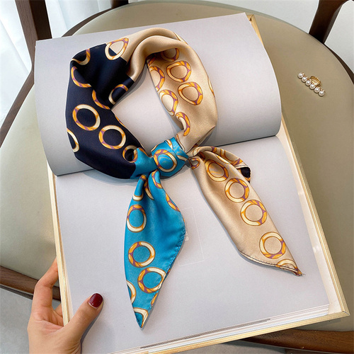 27.5 Inch x 27.5 Inch Small Square Silk Scarves Fashionable Ladies Satin Printed Neck Scarf, Women's Adult Accessory