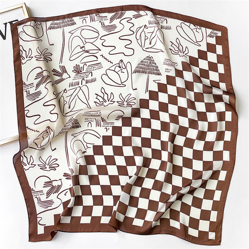 27.5 Inch x 27.5 Inch Small Square Silk Scarves Fashionable Ladies Satin Printed Neck Scarf, Women's Adult Accessory