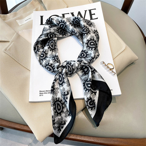 27.5 Inch x 27.5 Inch Small Square Silk Scarves Fashionable Ladies Satin Printed Neck Scarf, Women's Adult Accessory