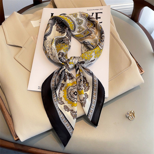 27.5 Inch x 27.5 Inch Small Square Silk Scarves Fashionable Ladies Satin Printed Neck Scarf, Women's Adult Accessory