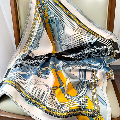 27.5 Inch x 27.5 Inch Small Square Silk Scarves Fashionable Ladies Satin Printed Neck Scarf, Women's Adult Accessory