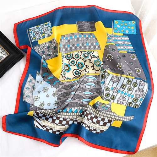 27.5 Inch x 27.5 Inch Small Square Silk Scarves Fashionable Ladies Satin Printed Neck Scarf, Women's Adult Accessory
