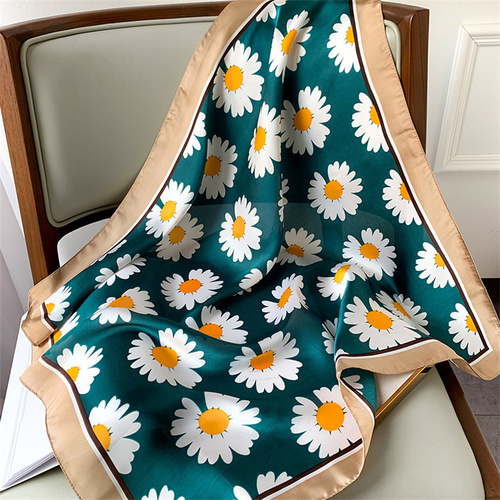 27.5 Inch x 27.5 Inch Small Square Silk Scarves Fashionable Ladies Satin Printed Neck Scarf, Women's Adult Accessory