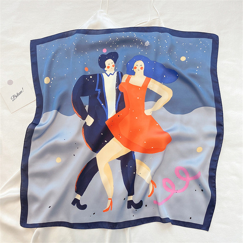 27.5 Inch x 27.5 Inch Small Square Silk Scarves Fashionable Ladies Satin Printed Neck Scarf, Women's Adult Accessory