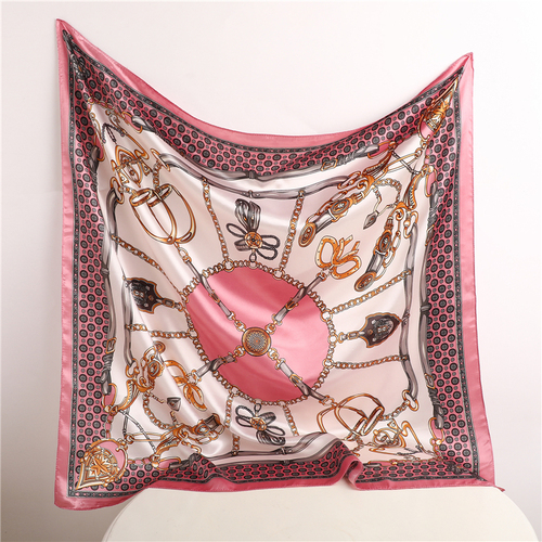 Pink Print Scarf Square Hijab, Multi-Color Silk Square Scarf for Muslim Women