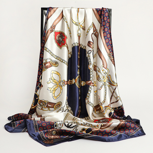 Pink Print Scarf Square Hijab, Multi-Color Silk Square Scarf for Muslim Women