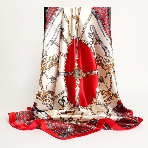 Pink Print Scarf Square Hijab, Multi-Color Silk Square Scarf for Muslim Women