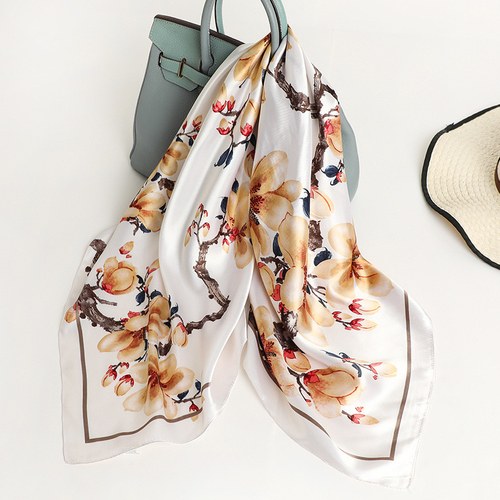 Pink Print Scarf Square Hijab, Multi-Color Silk Square Scarf for Muslim Women