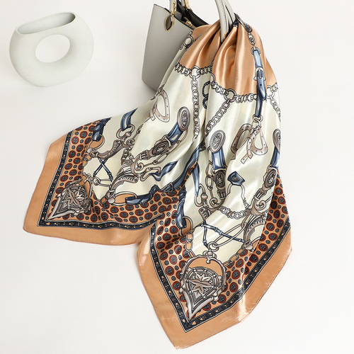 Pink Print Scarf Square Hijab, Multi-Color Silk Square Scarf for Muslim Women