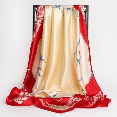 Pink Print Scarf Square Hijab, Multi-Color Silk Square Scarf for Muslim Women