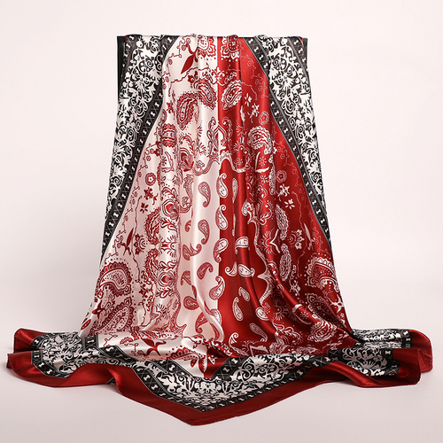 Pink Print Scarf Square Hijab, Multi-Color Silk Square Scarf for Muslim Women