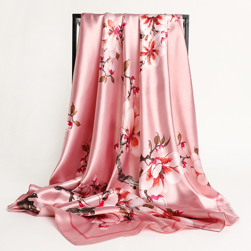 Pink Print Scarf Square Hijab, Multi-Color Silk Square Scarf for Muslim Women