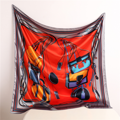 Pink Print Scarf Square Hijab, Multi-Color Silk Square Scarf for Muslim Women