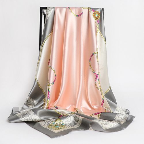 Pink Print Scarf Square Hijab, Multi-Color Silk Square Scarf for Muslim Women