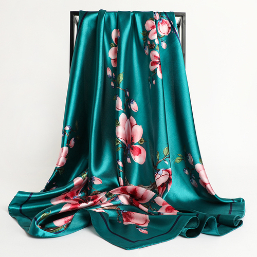 Pink Print Scarf Square Hijab, Multi-Color Silk Square Scarf for Muslim Women