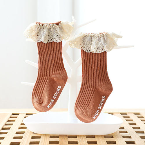 2022 New Cotton Anti Slip Baby Socks High Quality Lace Ruffle Princess Anti-slip Baby Socks