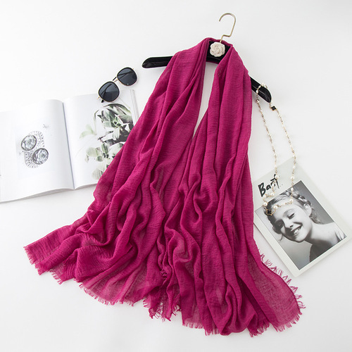   Classic Pure Color Wrinkled Short Beard Cotton Hemp Muslim Shawls Scarf