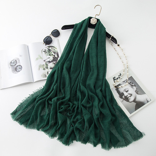   Classic Pure Color Wrinkled Short Beard Cotton Hemp Muslim Shawls Scarf