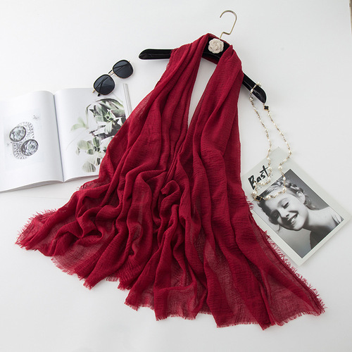   Classic Pure Color Wrinkled Short Beard Cotton Hemp Muslim Shawls Scarf