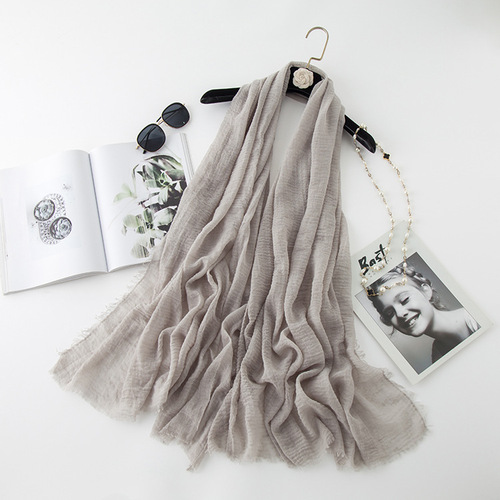   Classic Pure Color Wrinkled Short Beard Cotton Hemp Muslim Shawls Scarf