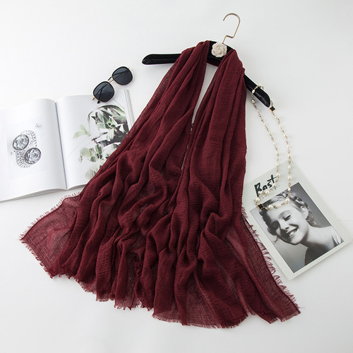   Classic Pure Color Wrinkled Short Beard Cotton Hemp Muslim Shawls Scarf